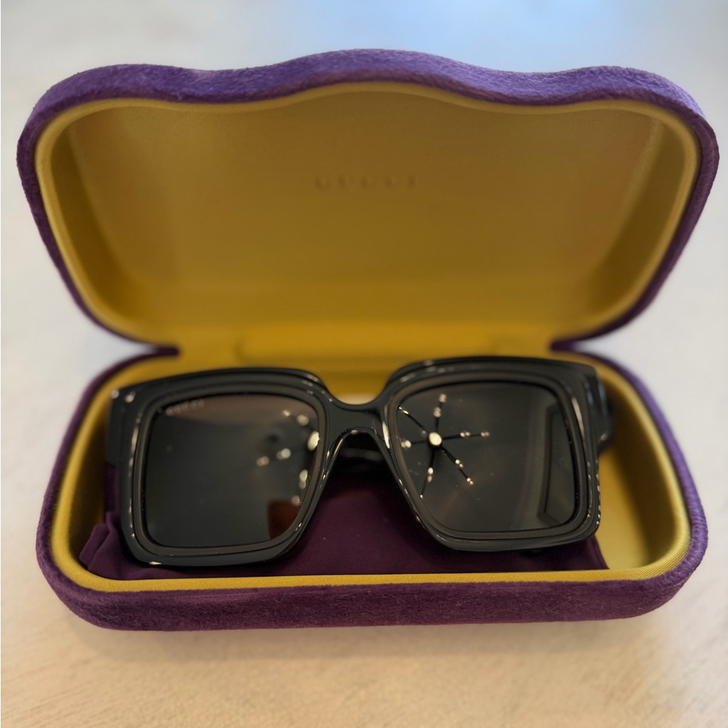 Gucci Black Sunglasses With Purple And Gold Case